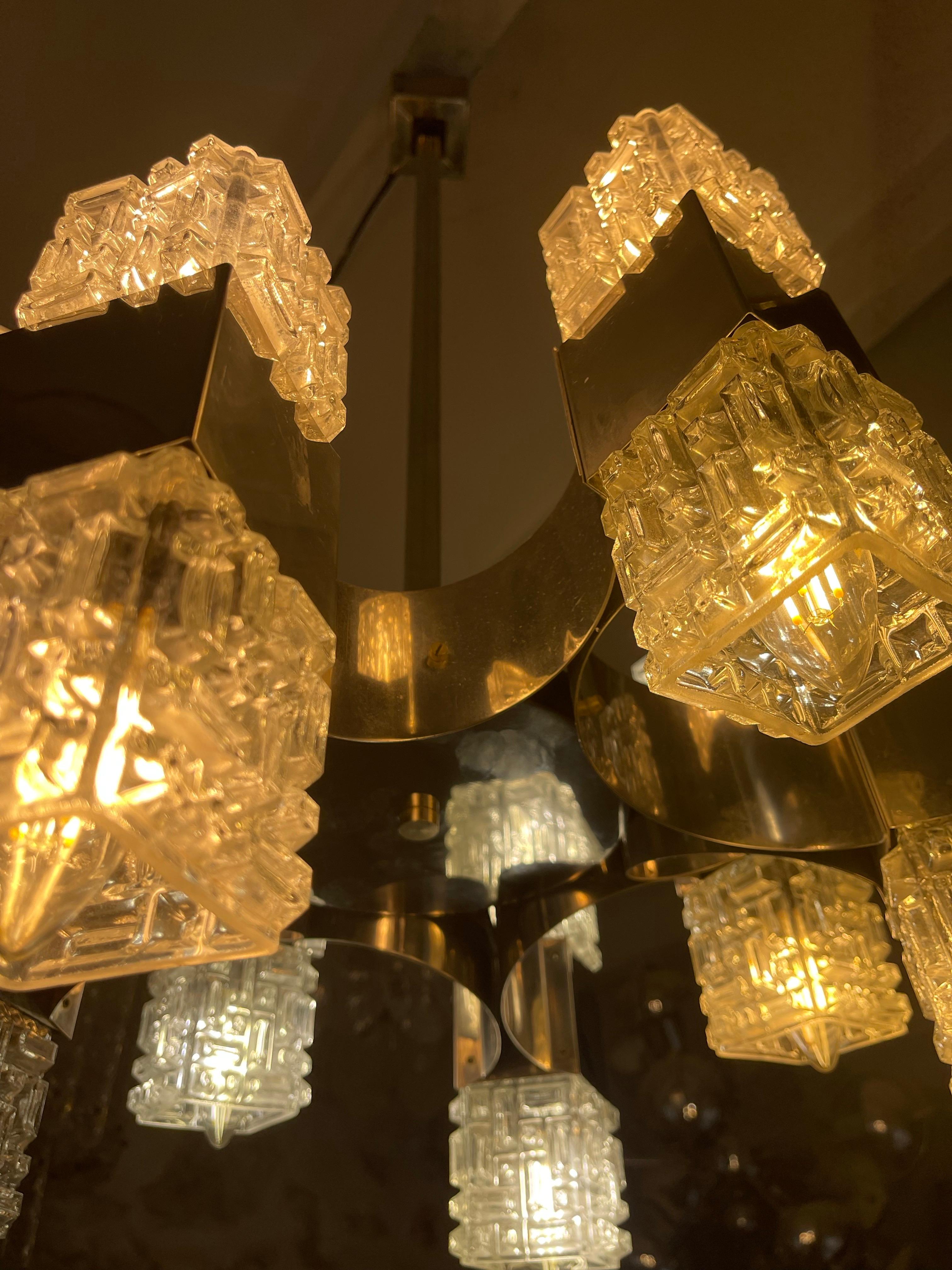 Gaetano Sciolari chandelier 16 lights glass with chrome structure, Italy 1960s en venta 2