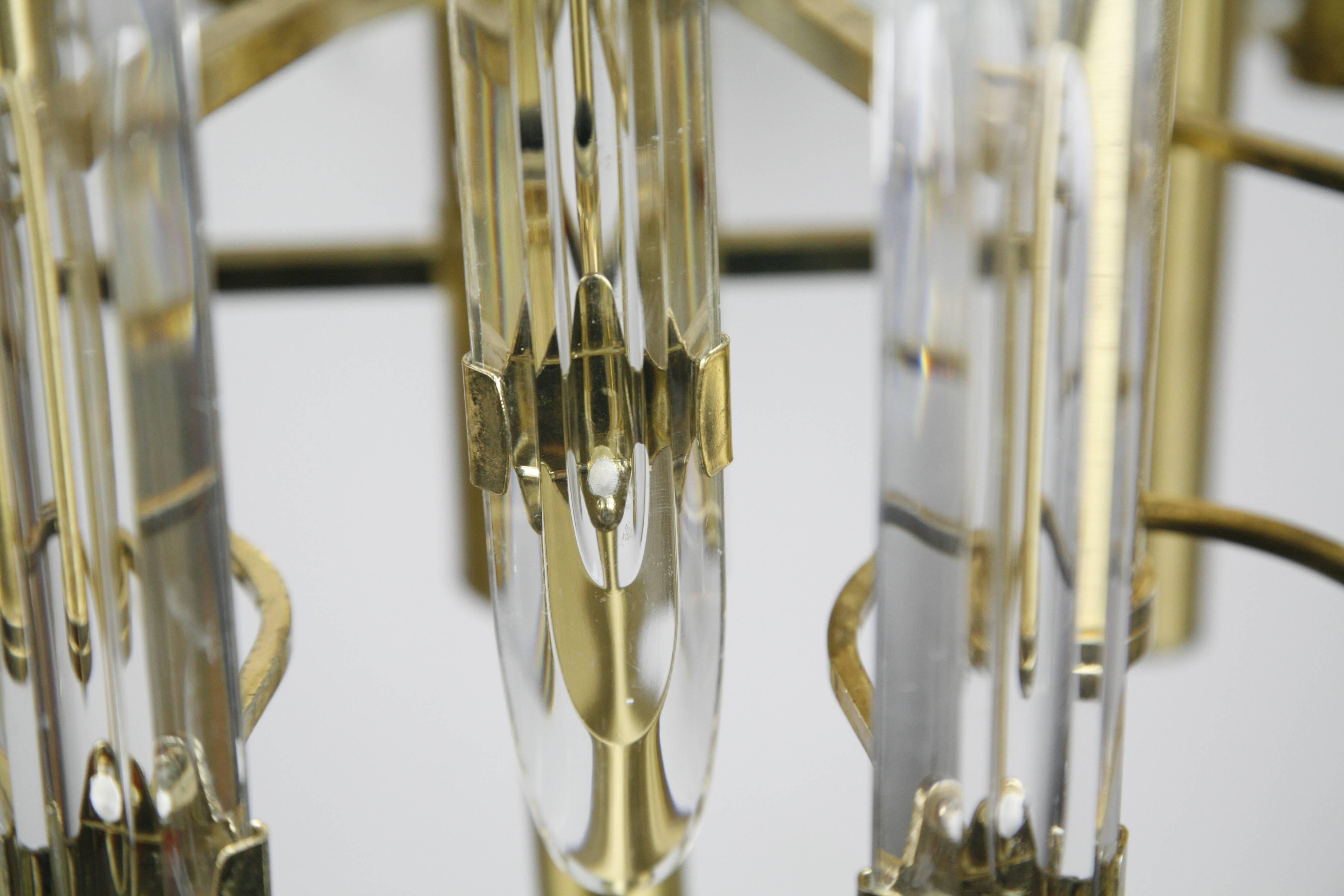 Gaetano Sciolari Brass Chandelier with Crystal Ornaments, 1960 Italy For Sale 11