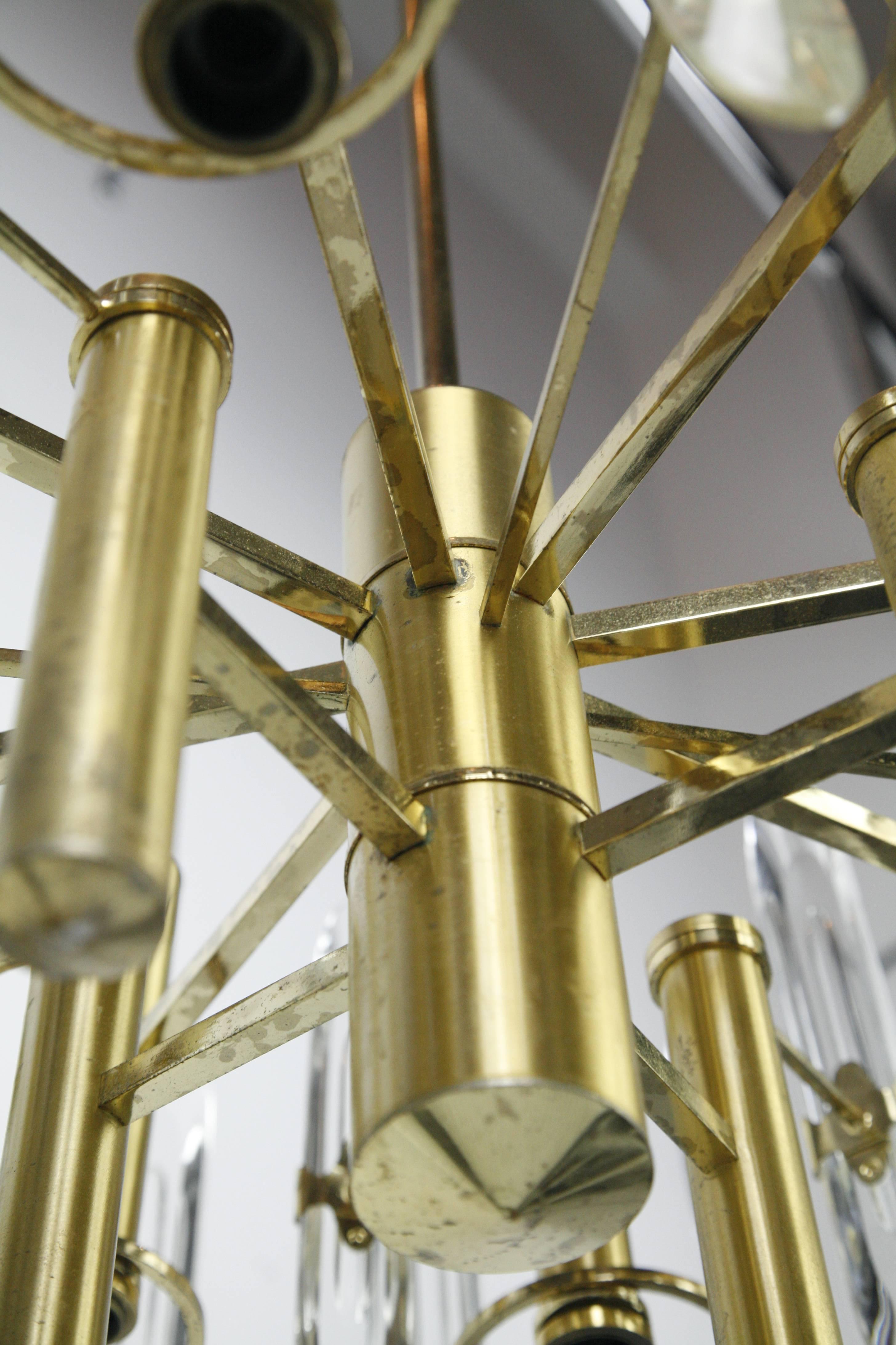 Lacquered Gaetano Sciolari Brass Chandelier with Crystal Ornaments, 1960 Italy For Sale
