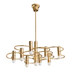 Gaetano Sciolari, Chandelier, Brass, Italy, 1960s