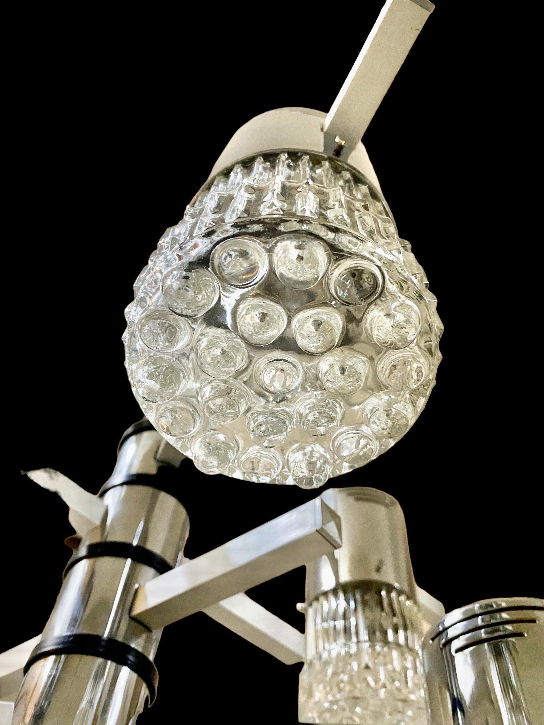Mid-Century Modern Gaetano Sciolari chandelier glass and chrome space Age , Italy 1970 For Sale