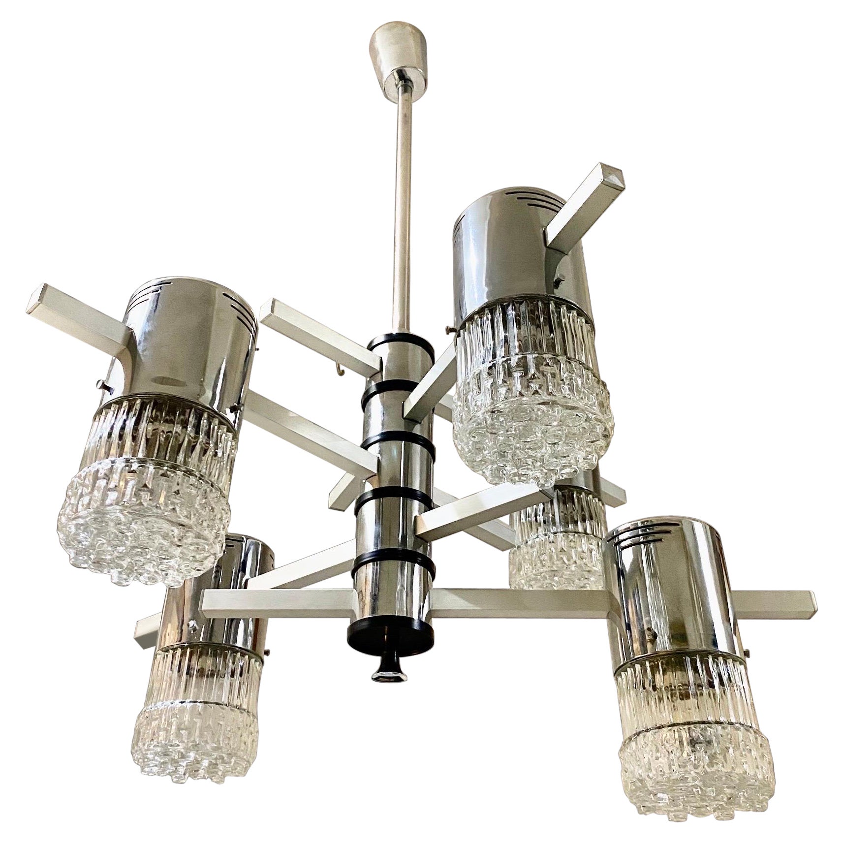 Lustre en verre et chrome de l
ère de l
espace de Gaetano Sciolari, Italie, 1970