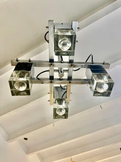 Gaetano Sciolari Lampadario in vetro di Murano con cromo, Italia, 1970