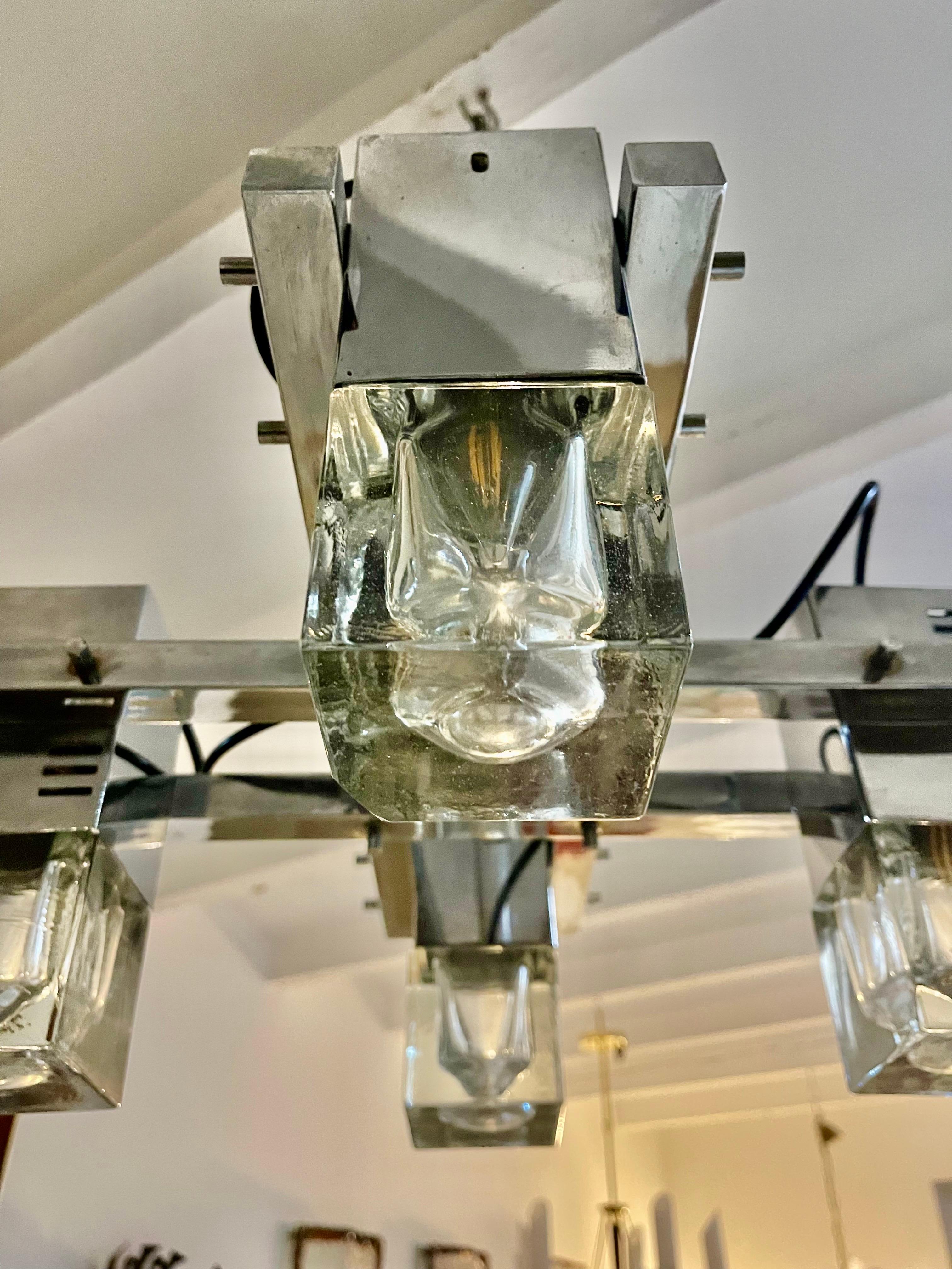 Mid-Century Modern Gaetano Sciolari Chandelier Glass Murano with Chrome, Italy, 1970 For Sale