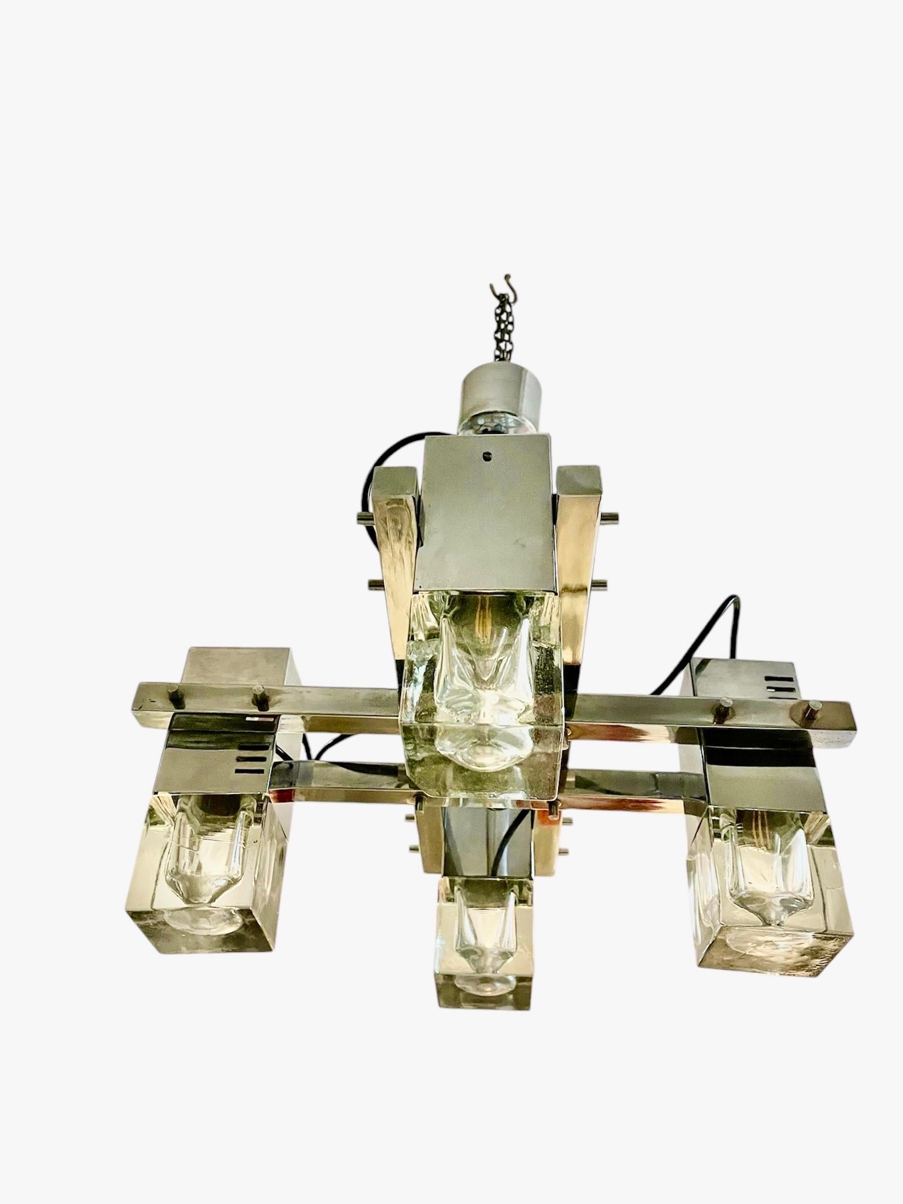 Late 20th Century Gaetano Sciolari Chandelier Glass Murano with Chrome, Italy, 1970 For Sale