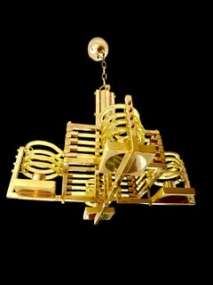 Gaetano Sciolari Chandelier Glass Murano with Gold Plated Structure, Italy 1970