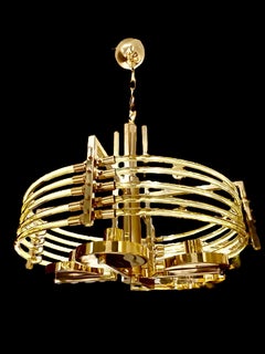 Gaetano Sciolari Chandelier Glass Murano with Gold Plated Structure, Italy 1970
