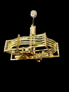 Gaetano Sciolari Chandelier Glass Murano with Gold Plated Structure Model Unique