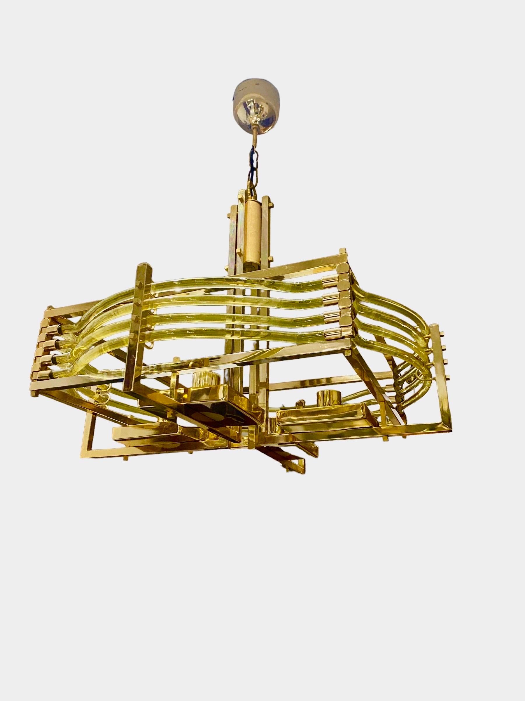 Italian Gaetano Sciolari Chandelier Glass Murano with Gold Plated Structure Model Unique