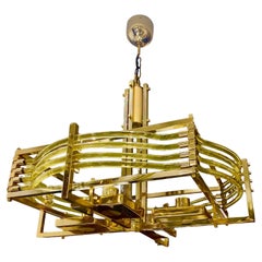 Gaetano Sciolari Chandelier Glass Murano with Gold Plated Structure Model Unique