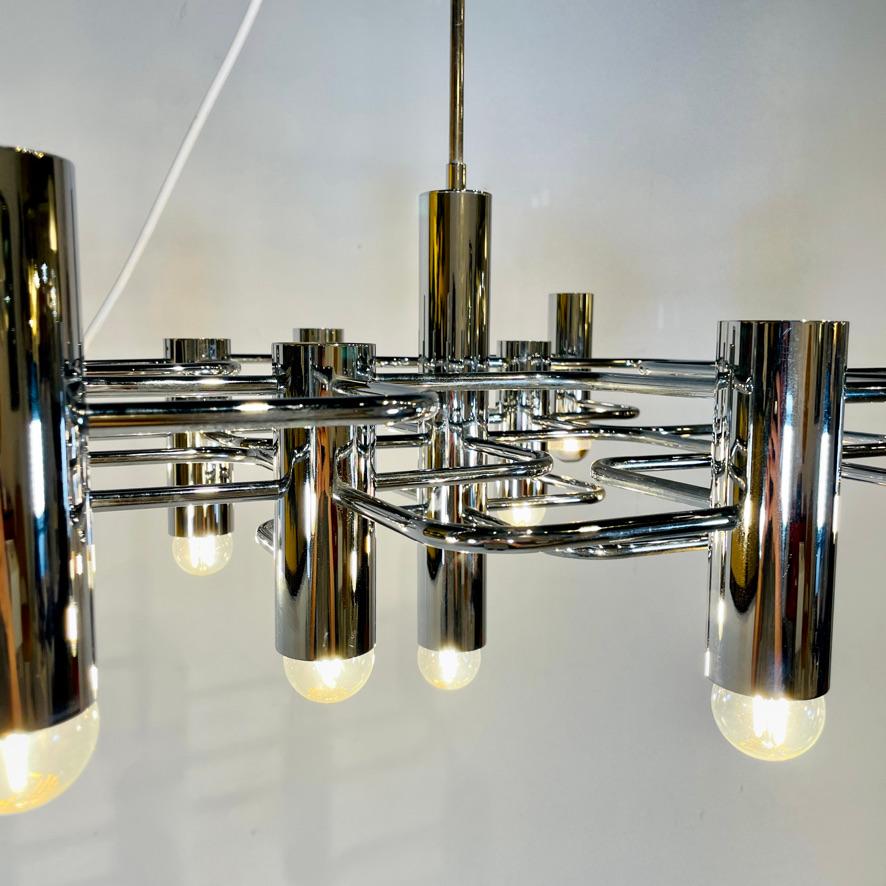 Gaetano Sciolari Chandelier in Chromed Metal with 13 Light Sources For Sale 1
