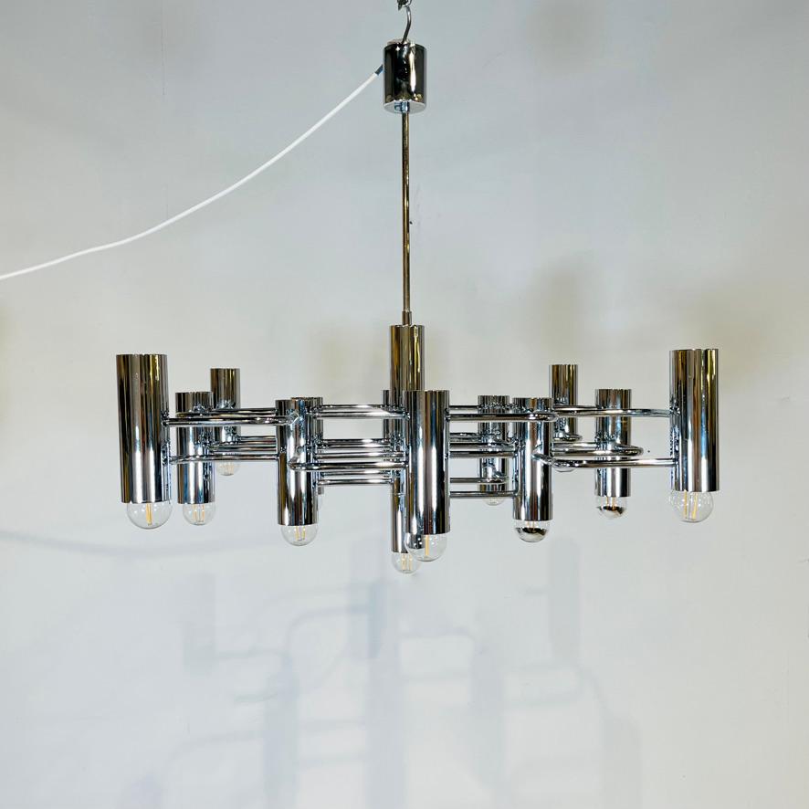 Gaetano Sciolari Chandelier in Chromed Metal with 13 Light Sources For Sale 2