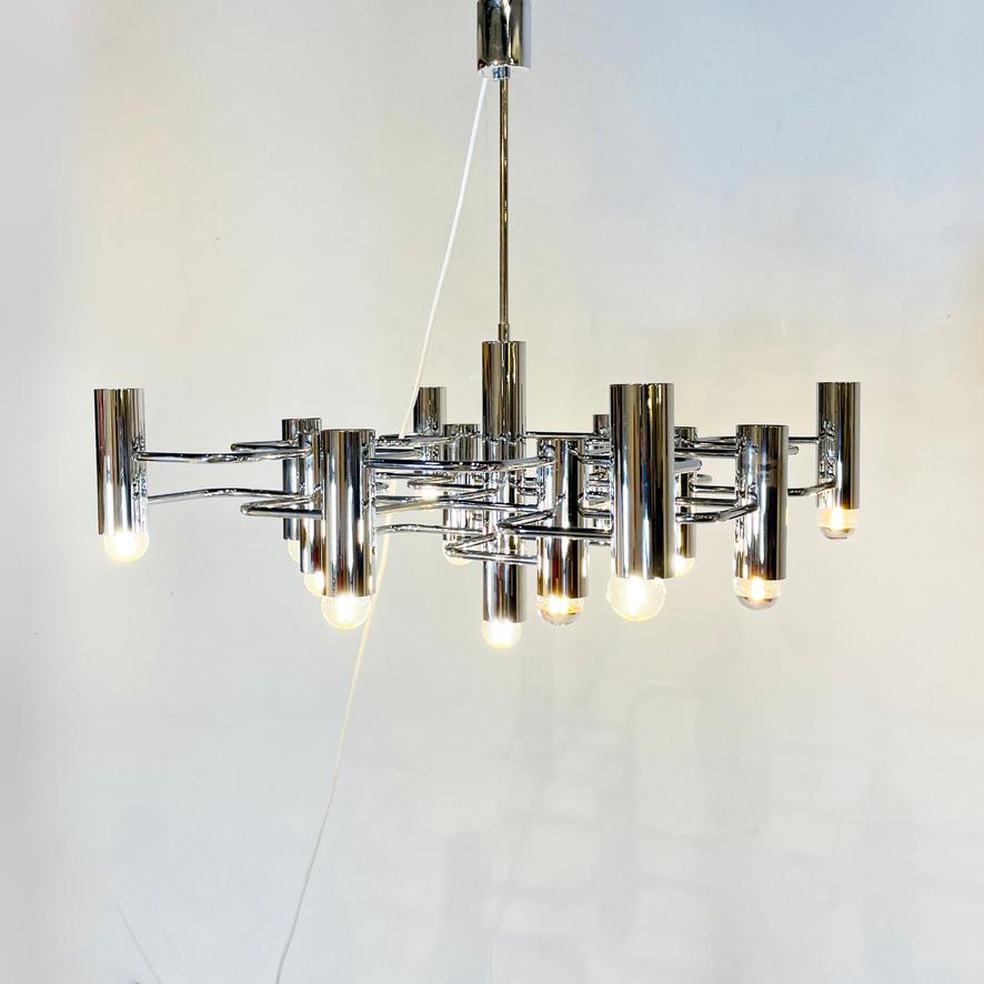 Gaetano Sciolari Chandelier in Chromed Metal with 13 Light Sources For Sale 3