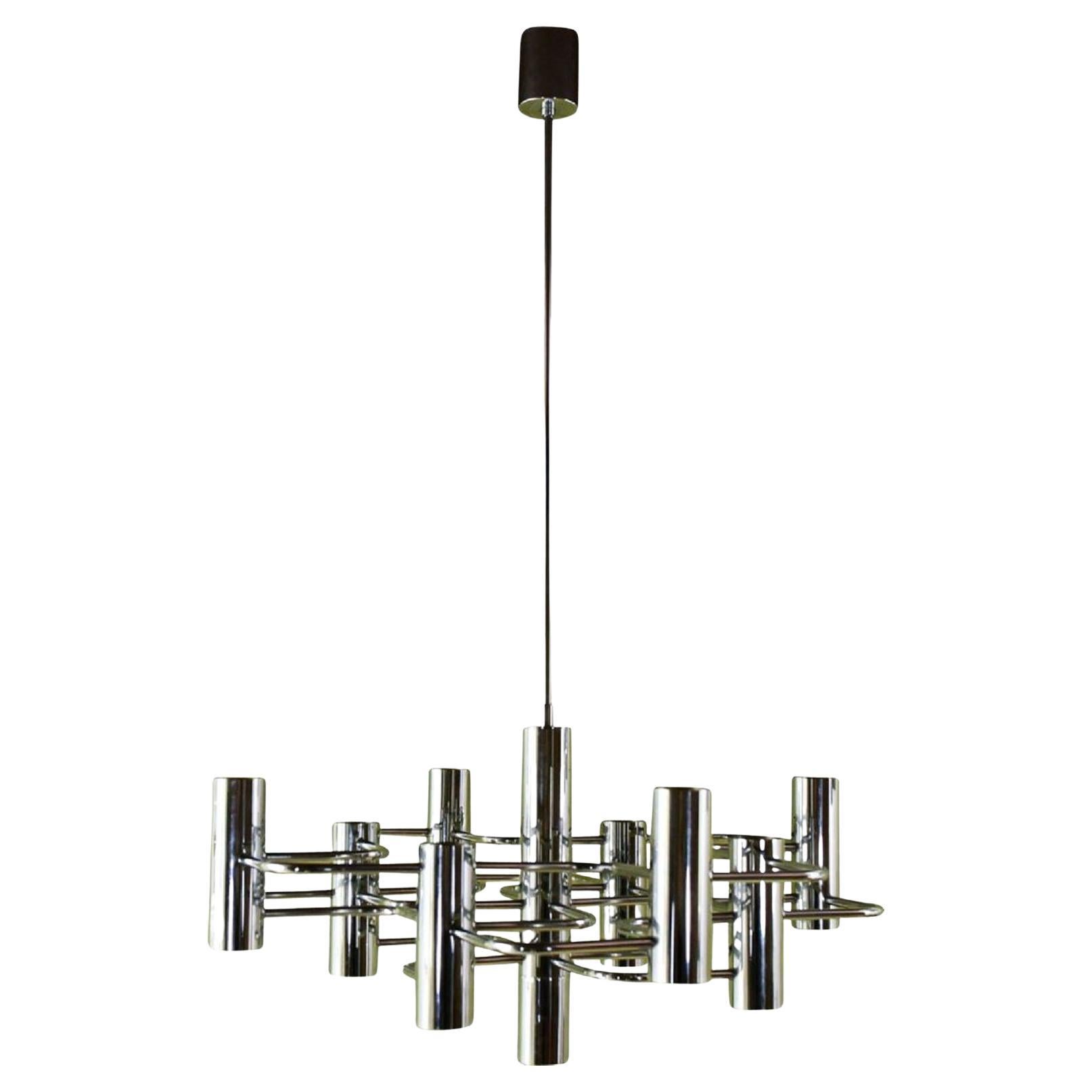 Gaetano Sciolari Chandelier in Chromed Metal with 13 Light Sources For Sale