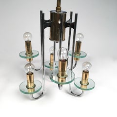 Gaetano Sciolari Chandelier in Chromo, Glass and Brass Mid-Century Modern