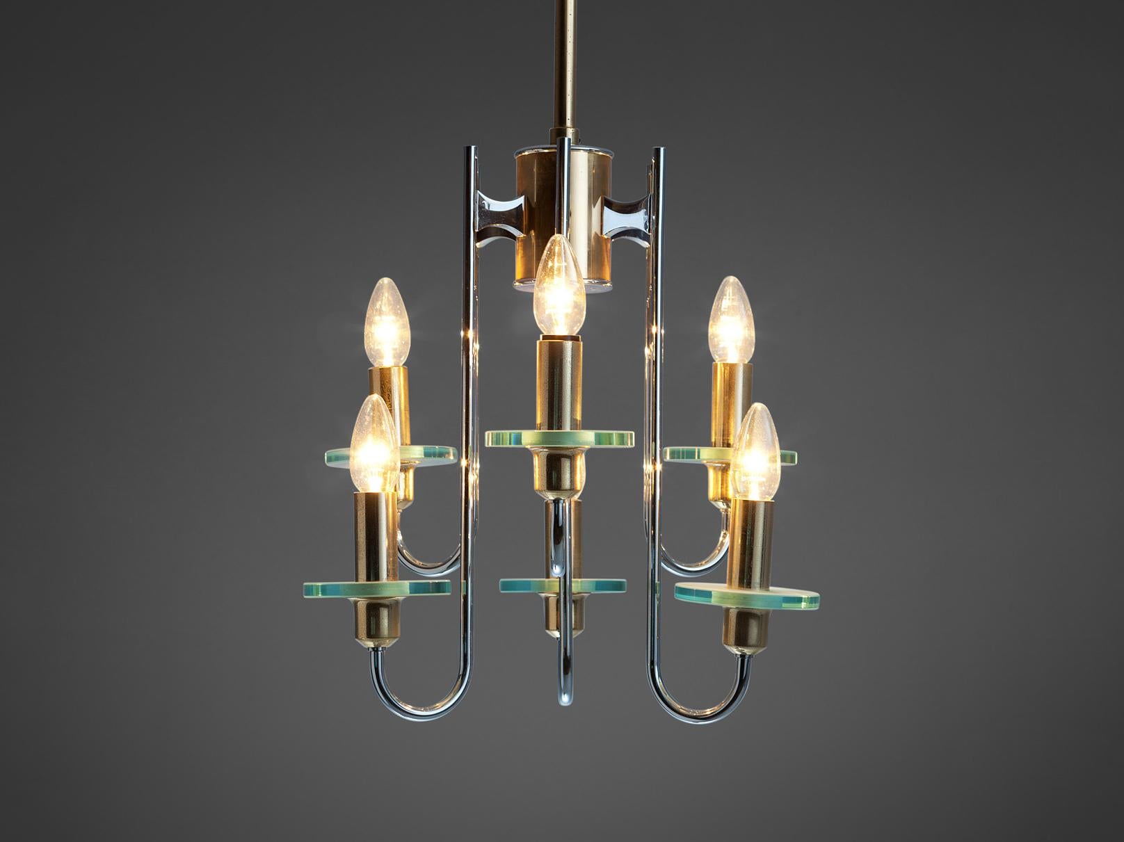 Mid-Century Modern Gaetano Sciolari Chandelier in Frosted Glass and Chrome