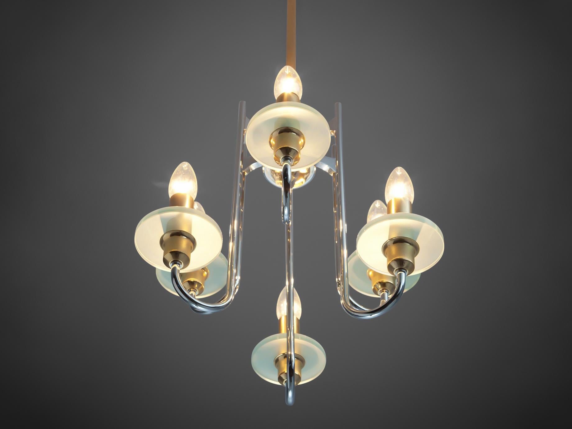 Gaetano Sciolari Chandelier in Frosted Glass and Chrome In Good Condition In Waalwijk, NL