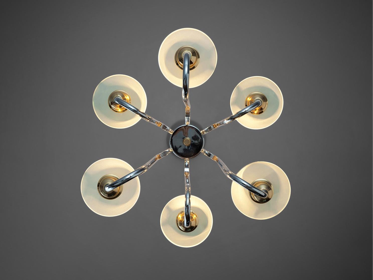 Late 20th Century Gaetano Sciolari Chandelier in Frosted Glass and Chrome