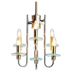 Gaetano Sciolari Chandelier in Frosted Glass and Chrome