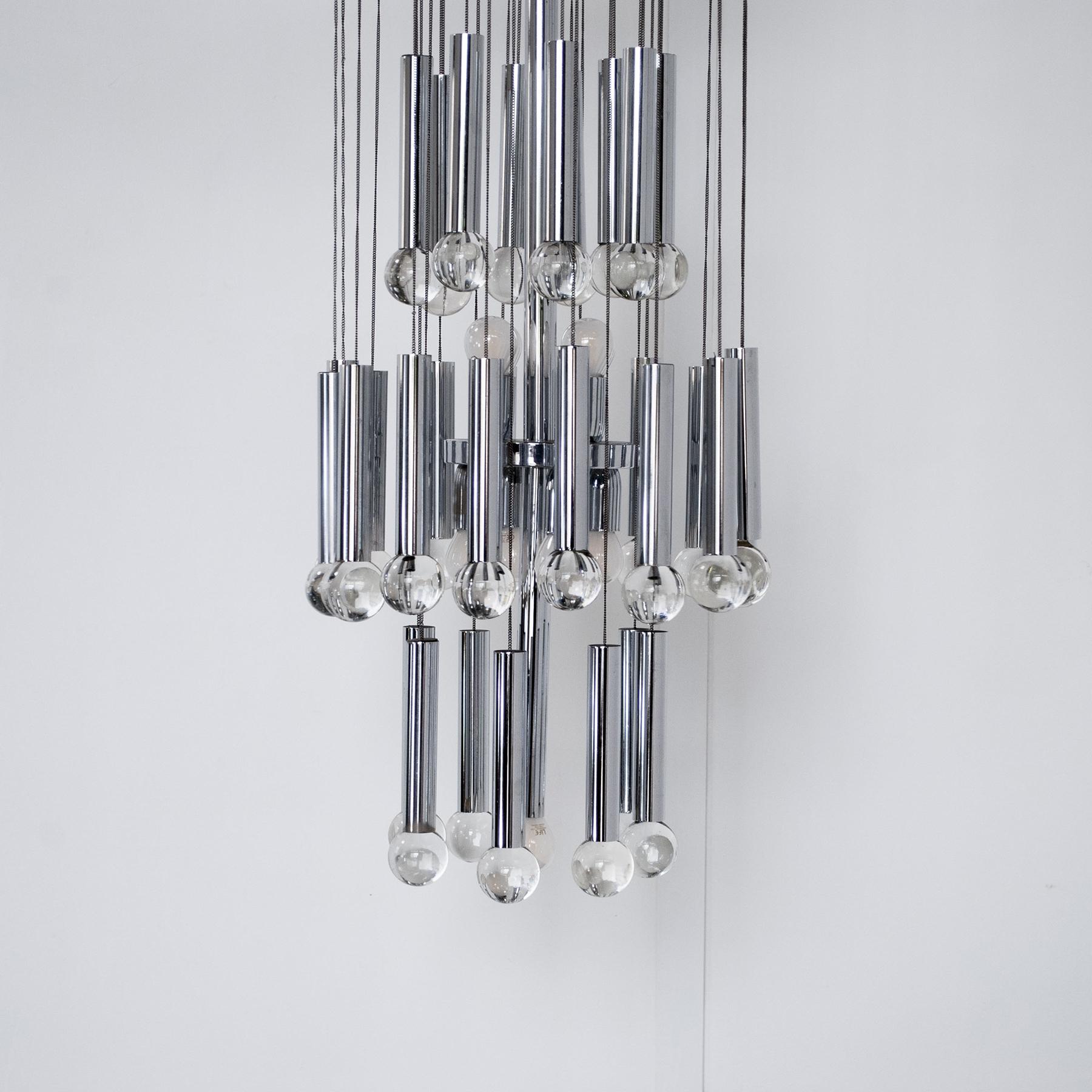 A classic and iconic chandelier by Gaetano Sciolari from the late sixties.

Angelo Gaetano Sciolari (1927-1994) was the owner of Sciolari Lighting and designer for Italian manufacturer Stilnovo in the 1950s. While working for Stilnovo, Sciolari