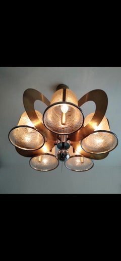 Gaetano Sciolari Chandelier yellow gold Glass Murano with brass , Italy 1970