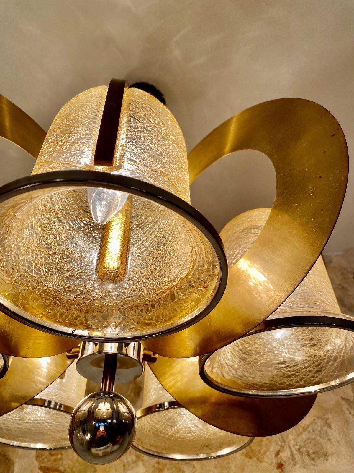 Gaetano Sciolari Chandelier yellow gold Glass Murano with brass , Italy 1970 In Good Condition In La xara, VC