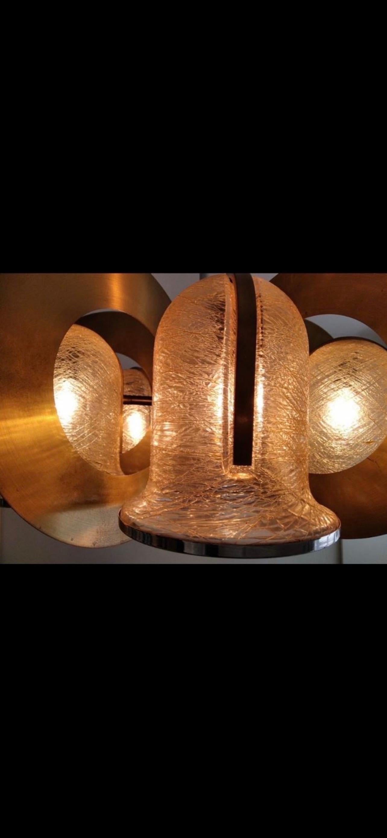 Late 20th Century Gaetano Sciolari Chandelier yellow gold Glass Murano with brass , Italy 1970