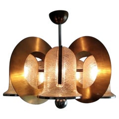 Gaetano Sciolari Chandelier yellow gold Glass Murano with brass , Italy 1970