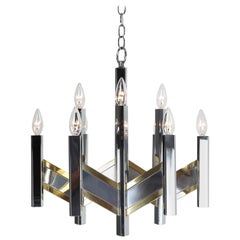 Gaetano Sciolari Chevron Chandelier in Brass and Chrome, circa 1960s