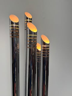Gaetano Sciolari chrome 5 arms tubular floor lamp