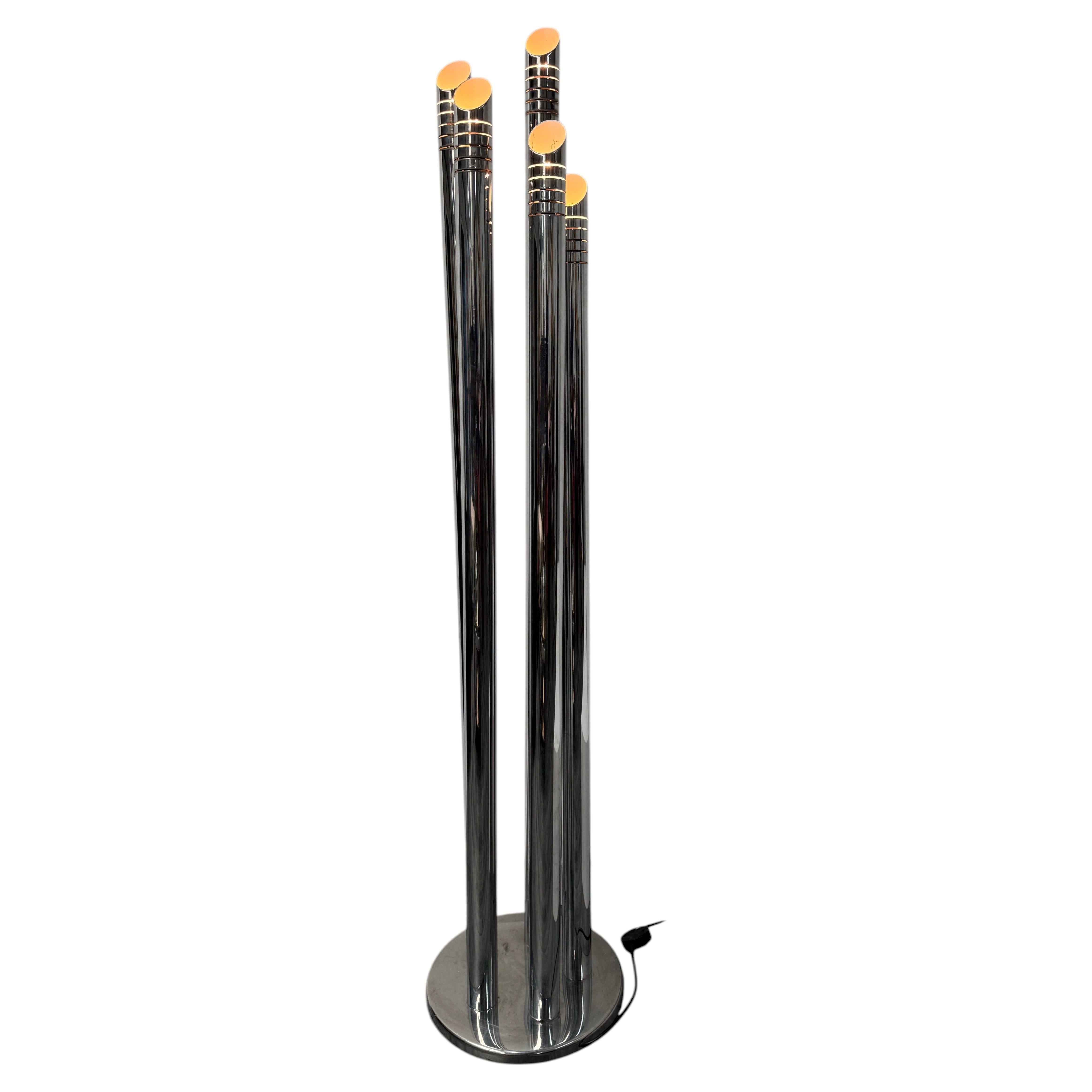 Lámpara de pie tubular de 5 brazos «Chrome» de Gaetano Sciolari en venta