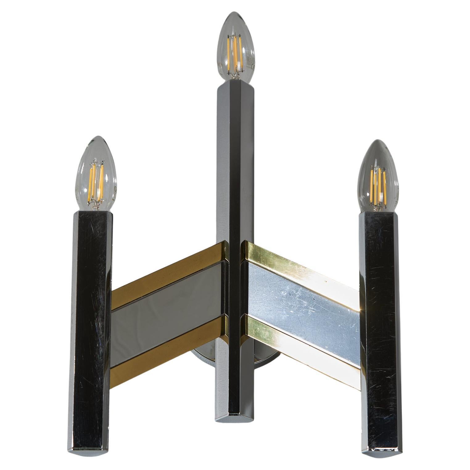 Lampe murale Gaetano Sciolari chromée et plaquée laiton, 1970
