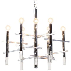 Gaetano Sciolari Chrome and Lucite Chandelier