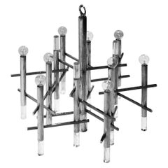 Gaetano Sciolari Chrome and Lucite Chandelier, Italy, 1960
