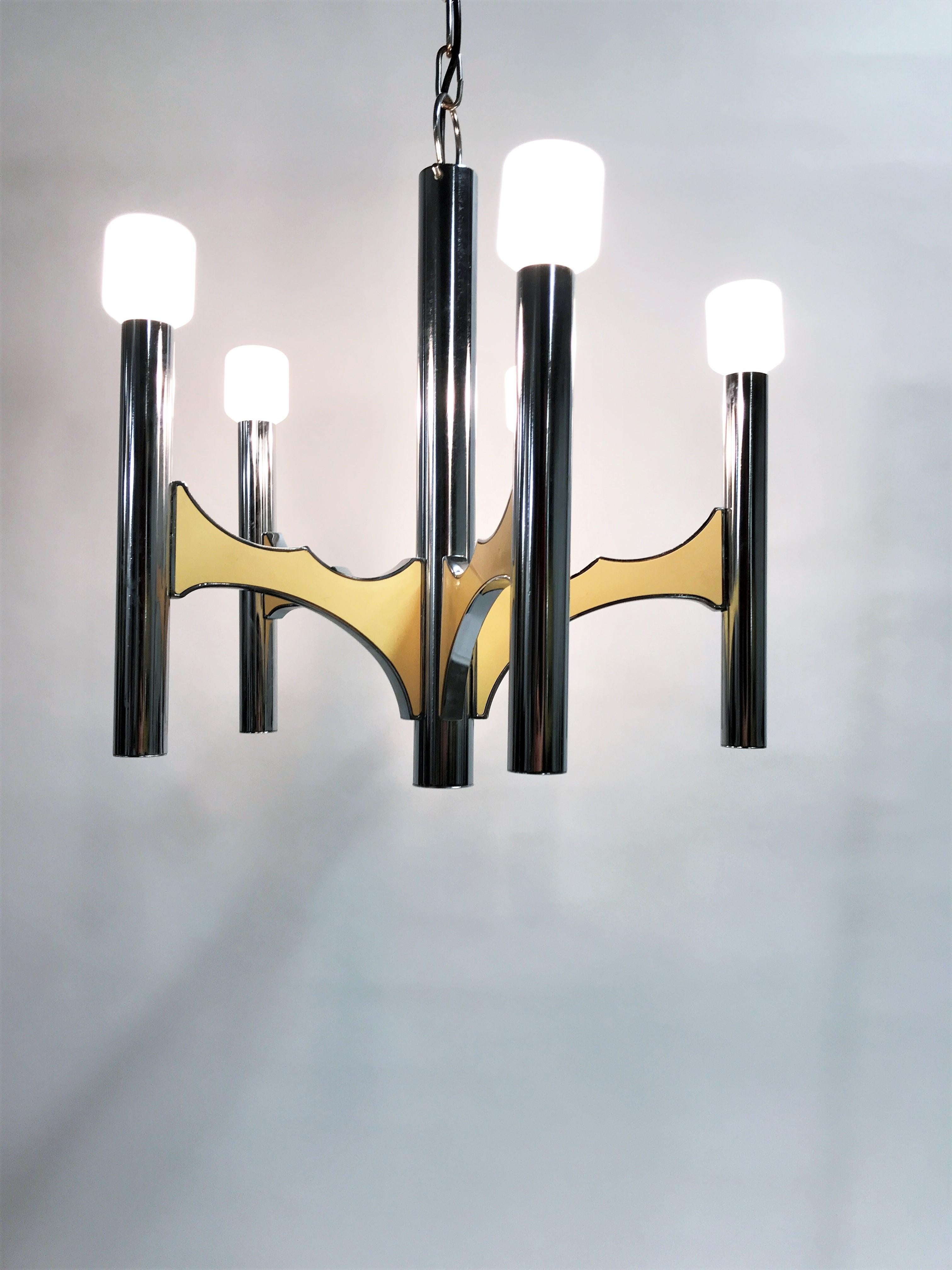 Italian Gaetano Sciolari Chrome Chandelier, 1970s, Italy For Sale