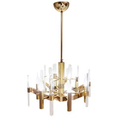 Gaetano Sciolari Crystal and Brass Chandelier, 1970s