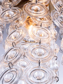 1960 Italy Gaetano Sciolari Chandelier Crystal Lens & Brass