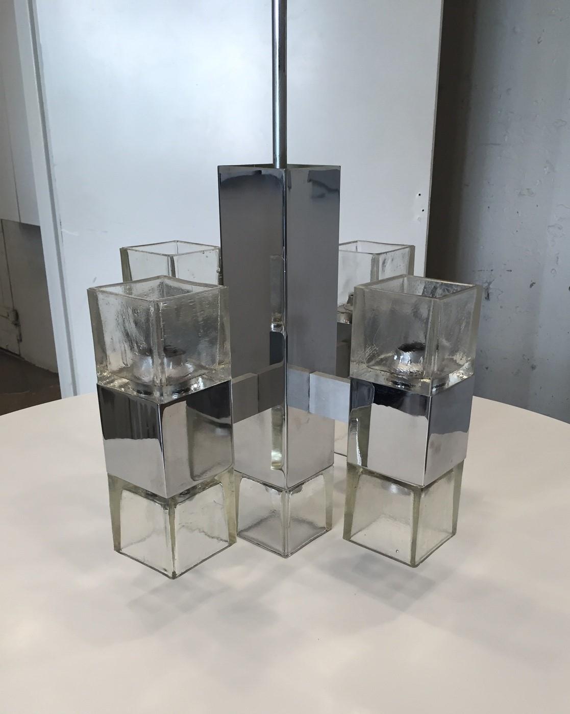 Mid-Century Modern Gaetano Sciolari Cube Chrome Chandelier For Sale