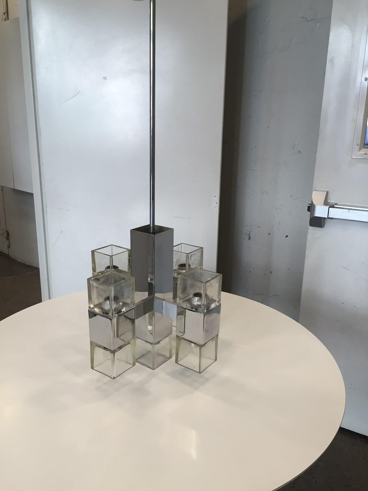 Gaetano Sciolari Cube Chrome Chandelier In Good Condition For Sale In New York, NY