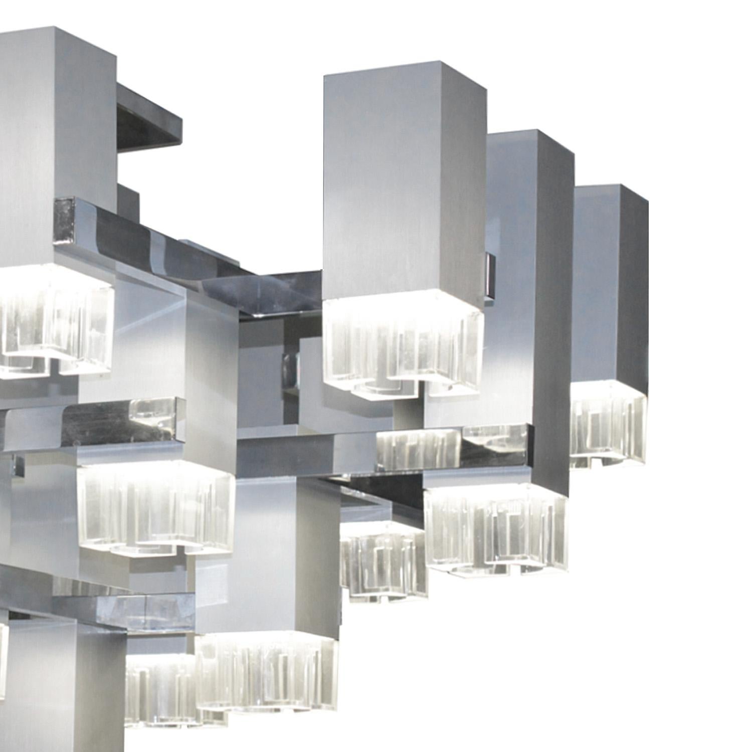 Moderno Gaetano Sciolari Lampadario cubista in alluminio anni '70 in vendita