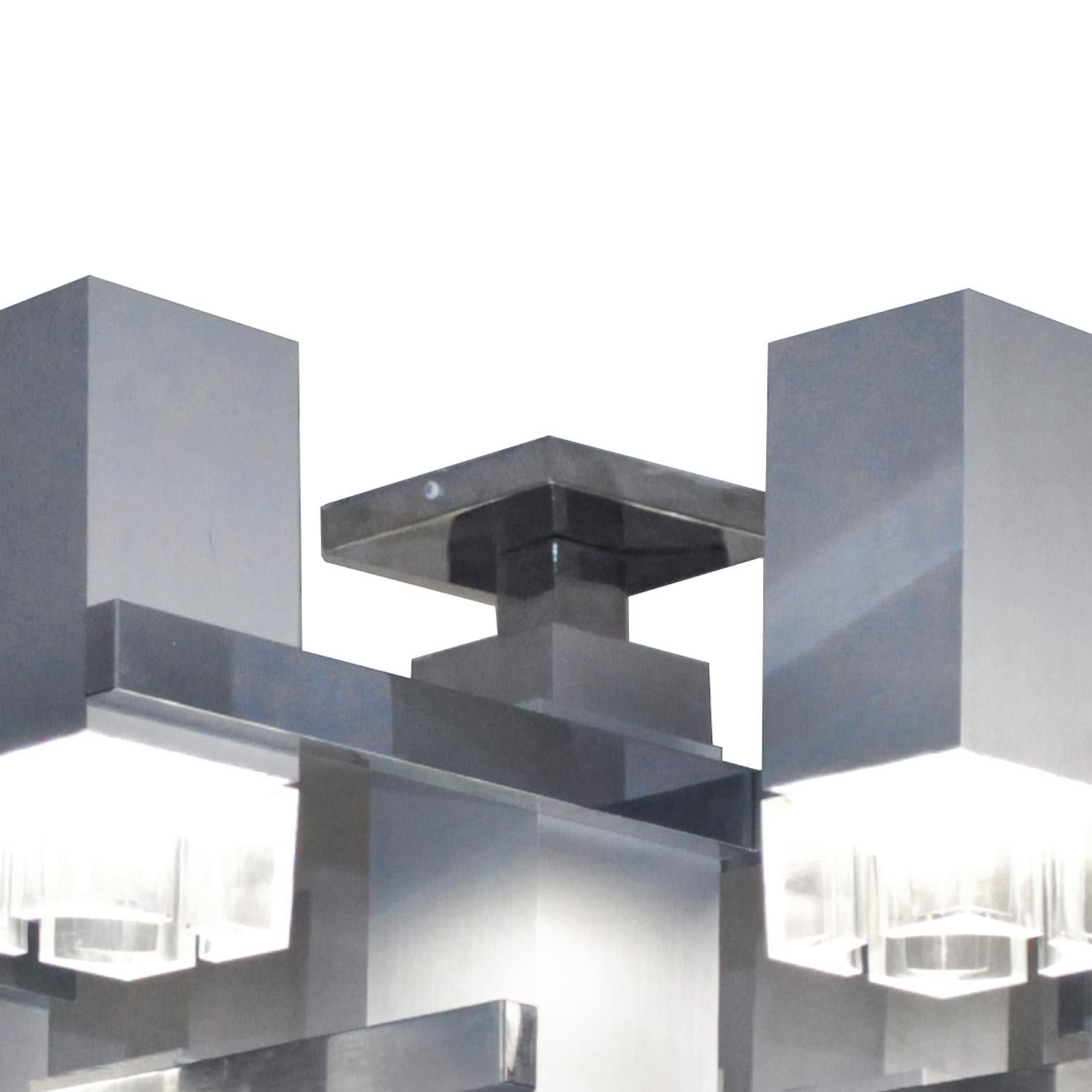 Italian Gaetano Sciolari Cubist Aluminum Chandelier 1970s For Sale