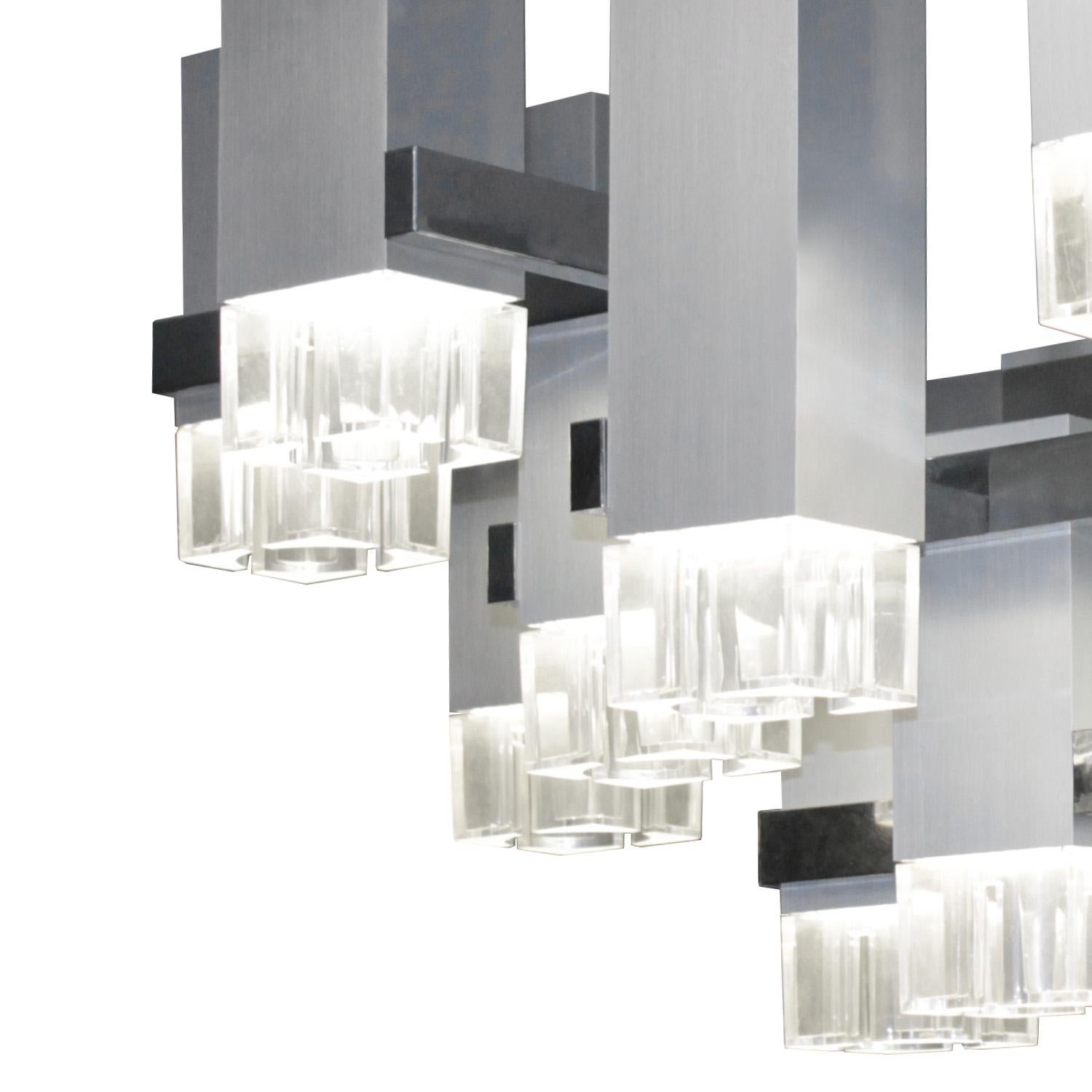 Fatto a mano Gaetano Sciolari Lampadario cubista in alluminio anni '70 in vendita