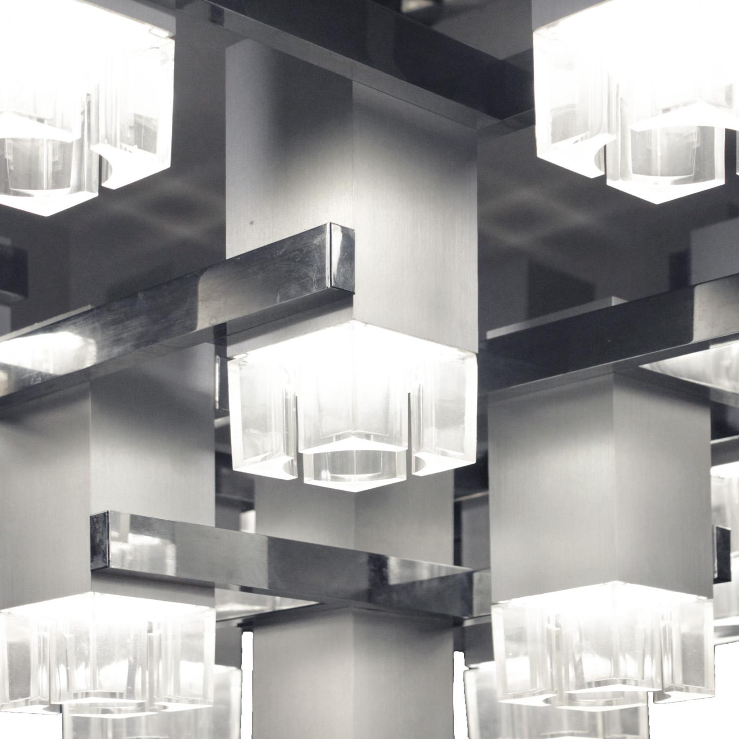 Gaetano Sciolari Cubist Aluminum Chandelier 1970s In Good Condition For Sale In New York, NY