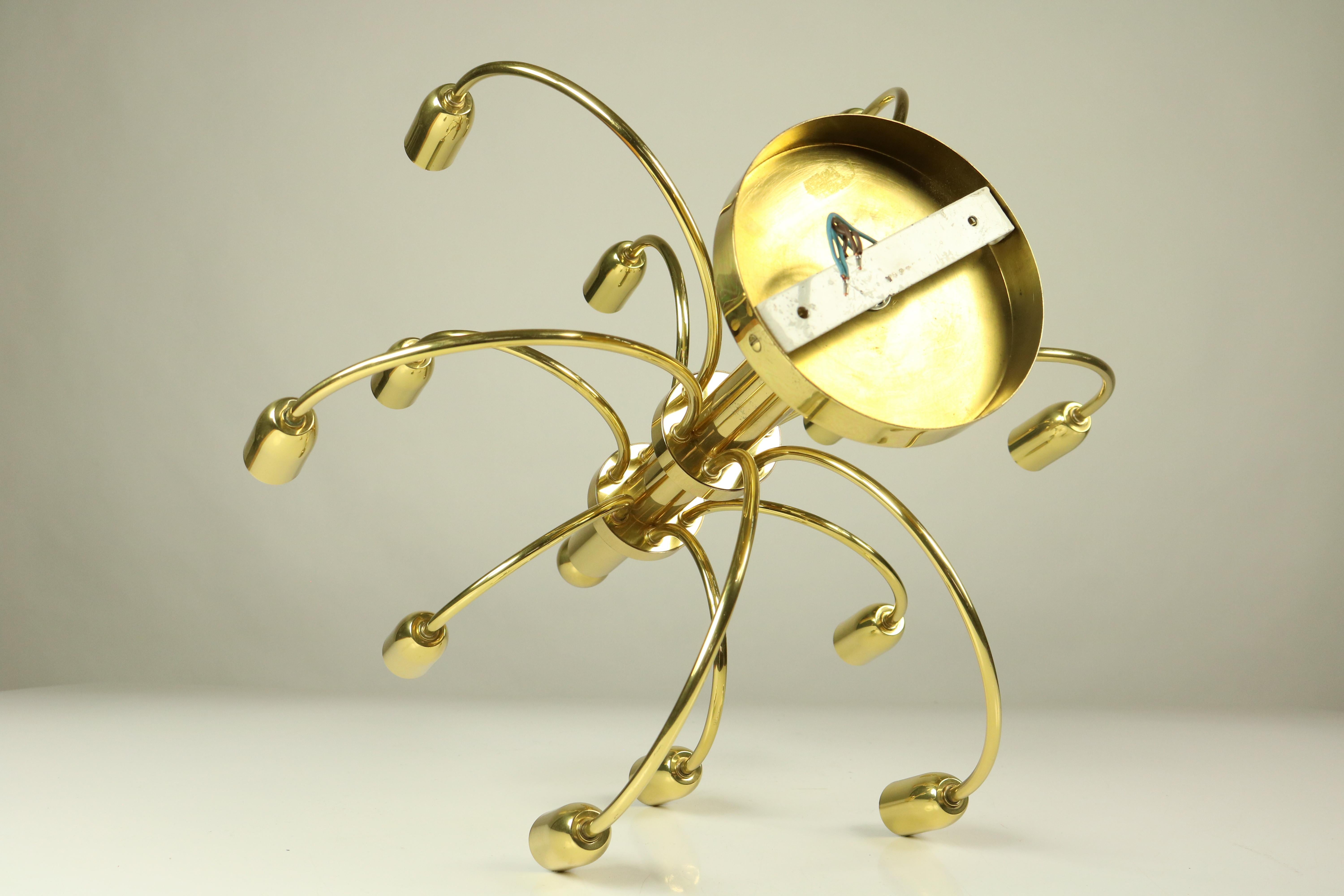 Gaetano Sciolari Design Brass Chandelier 12-Light Vintage Lamp 1970s Sarfatti For Sale 2
