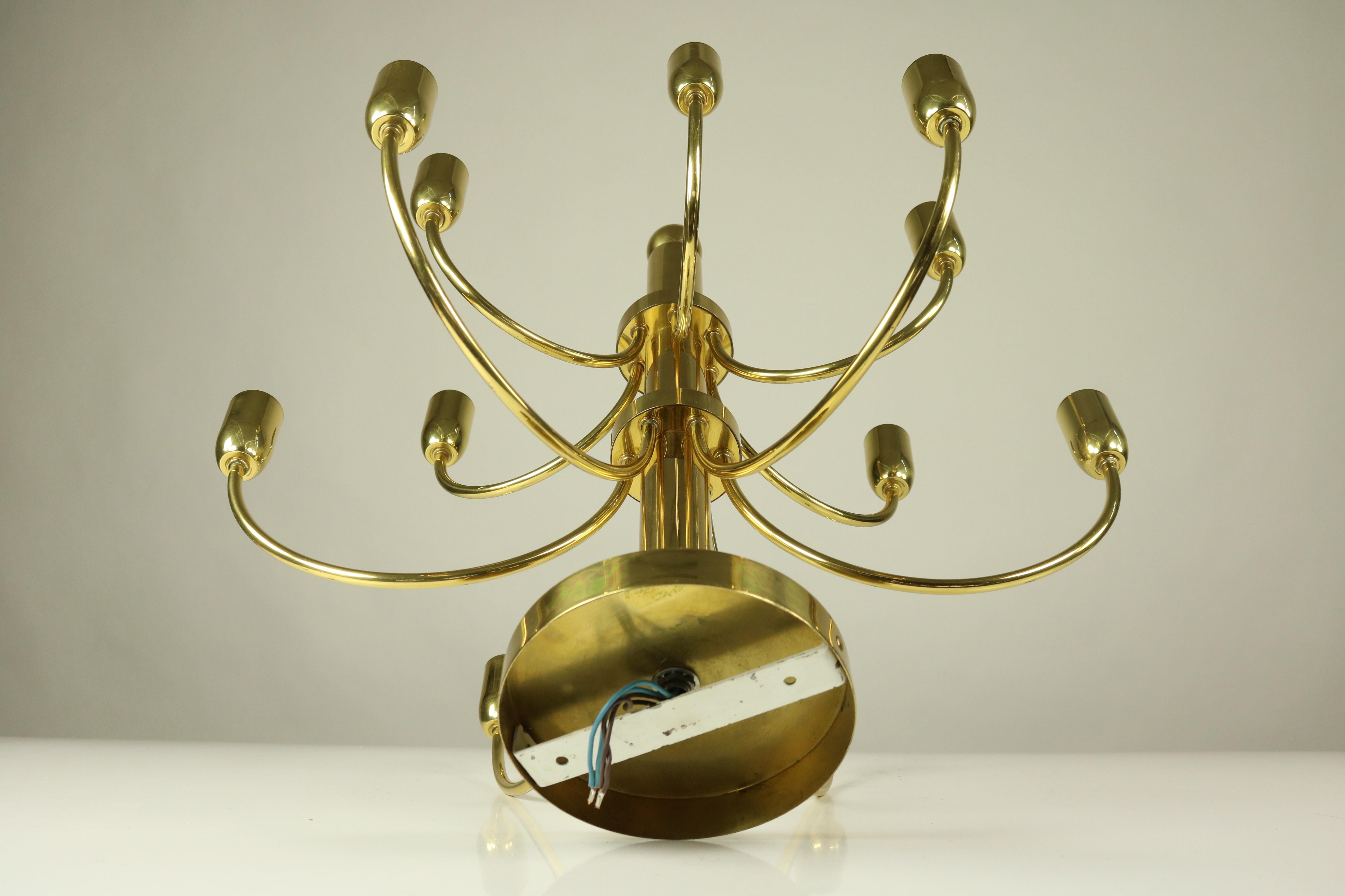 Gaetano Sciolari Design Brass Chandelier 12-Light Vintage Lamp 1970s Sarfatti For Sale 3