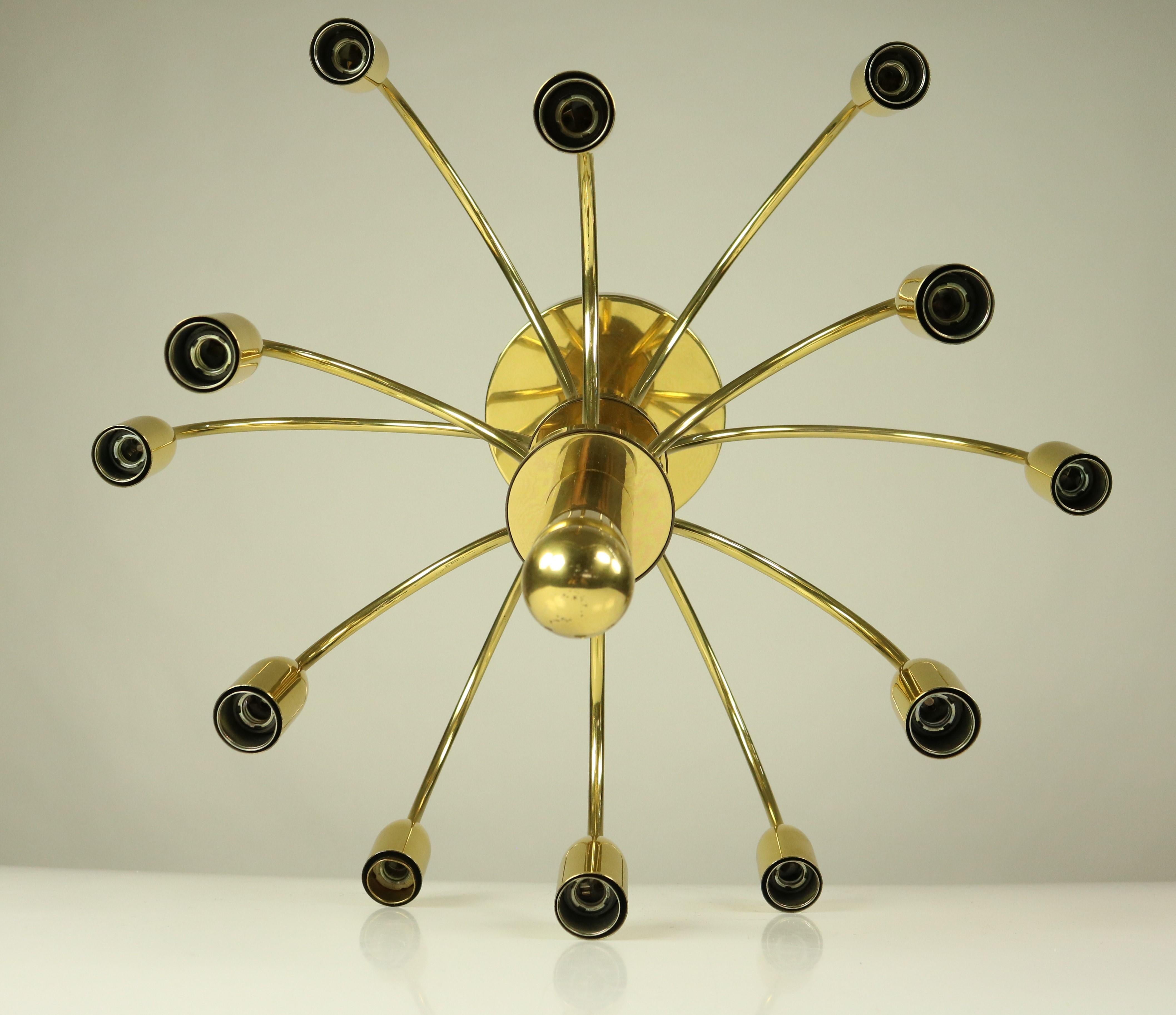 Gaetano Sciolari Design Brass Chandelier 12-Light Vintage Lamp 1970s Sarfatti For Sale 1