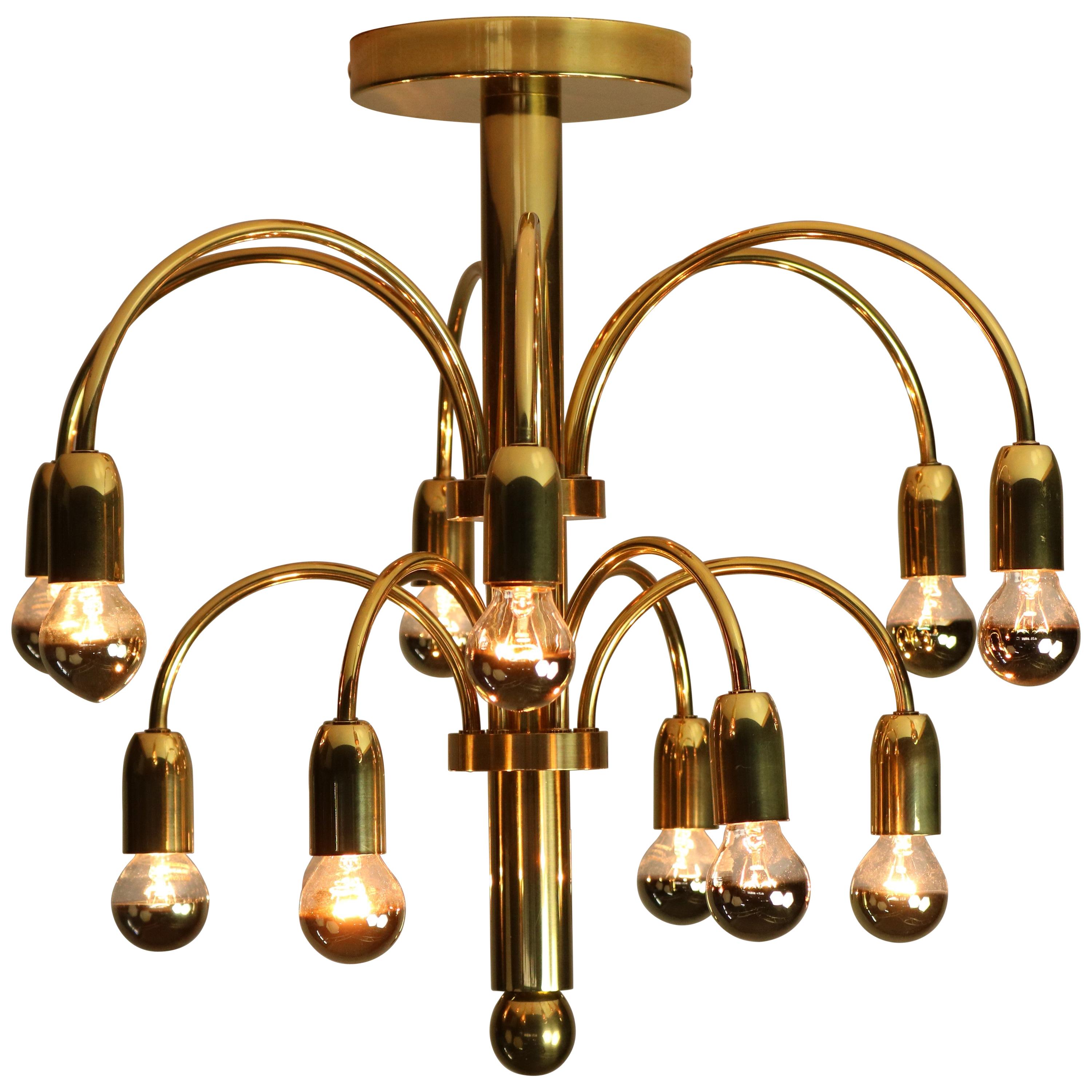 Gaetano Sciolari Design Brass Chandelier 12-Light Vintage Lamp 1970s Sarfatti For Sale
