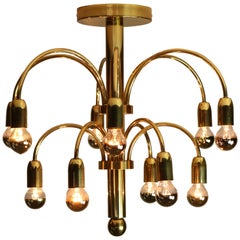 Gaetano Sciolari Design Brass Chandelier 12-Light Vintage Lamp 1970s Sarfatti