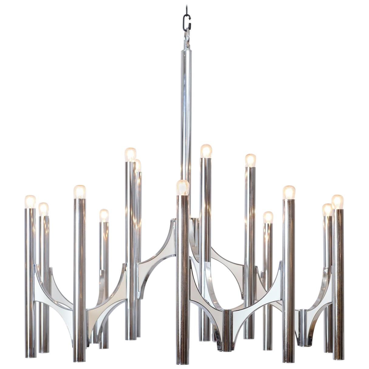 Gaetano Sciolari Fifteen-Light Chromed Brass Chandelier, circa 1970