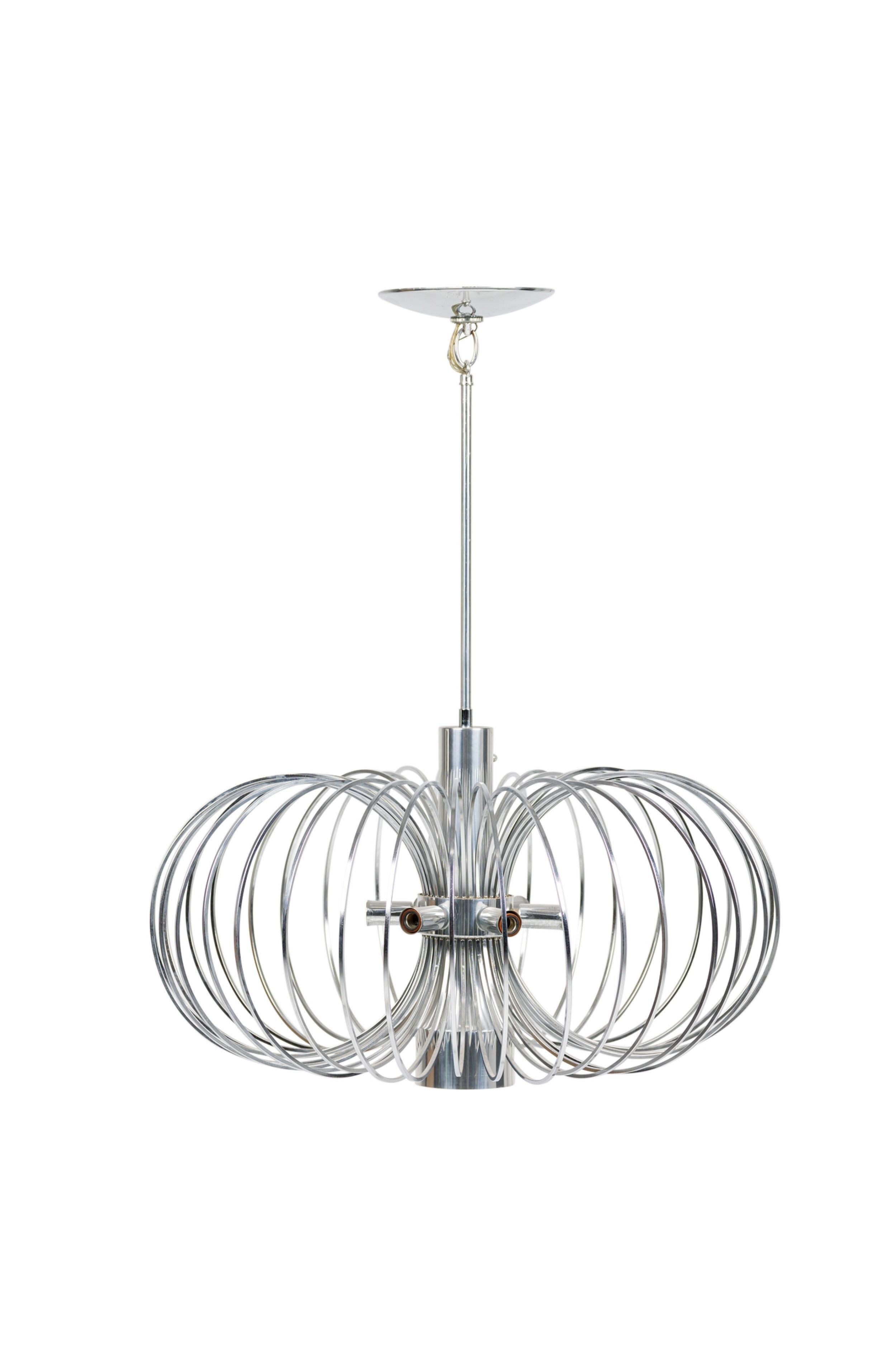 Mid-Century Modern Gaetano Sciolari for Lightolier Italian Mid-Century Round Metal Cage Chandelier For Sale